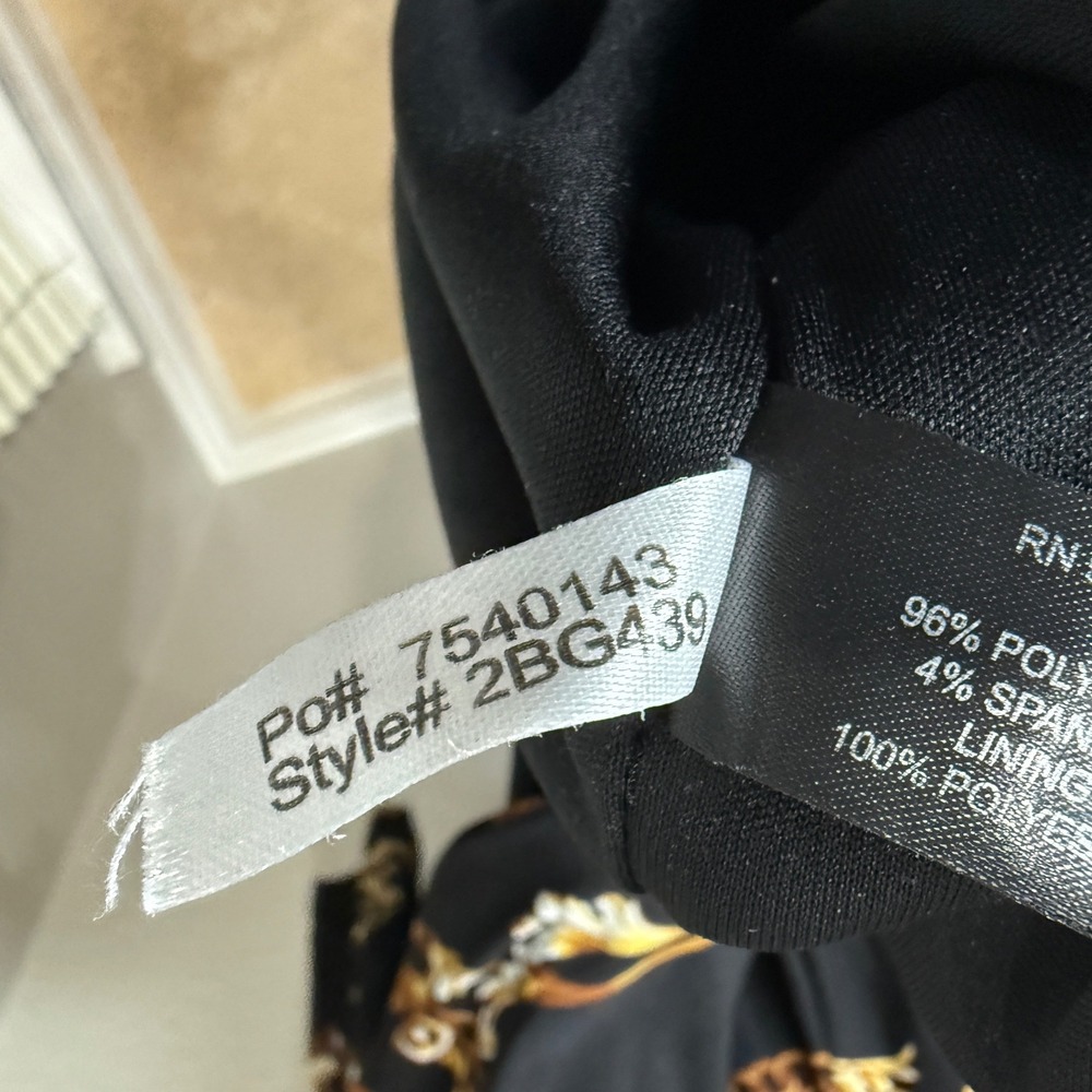 Boston Proper Black Floral Blouson Dress Baroque Chain Print Italian Style Sz M - Picture 10 of 10